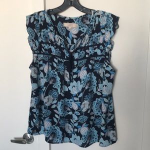 LOFT petites blue floral print top SZ LP